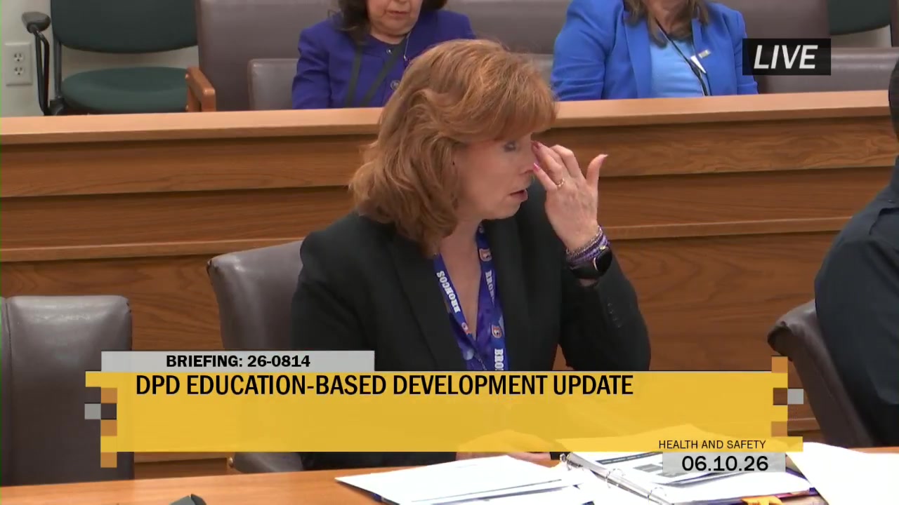 Denver City Council Health and Safety Committee meeting on the Denver Police Department’s education-based development proposal.