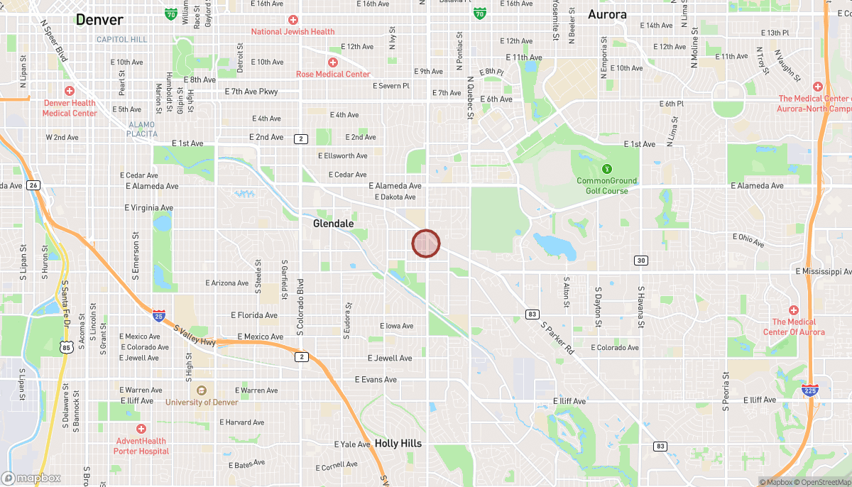 Map showing the South Monaco Street Parkway parcels in Washington Virginia Vale that Denver rezoned to allow a larger affordable-housing redevelopment concept.