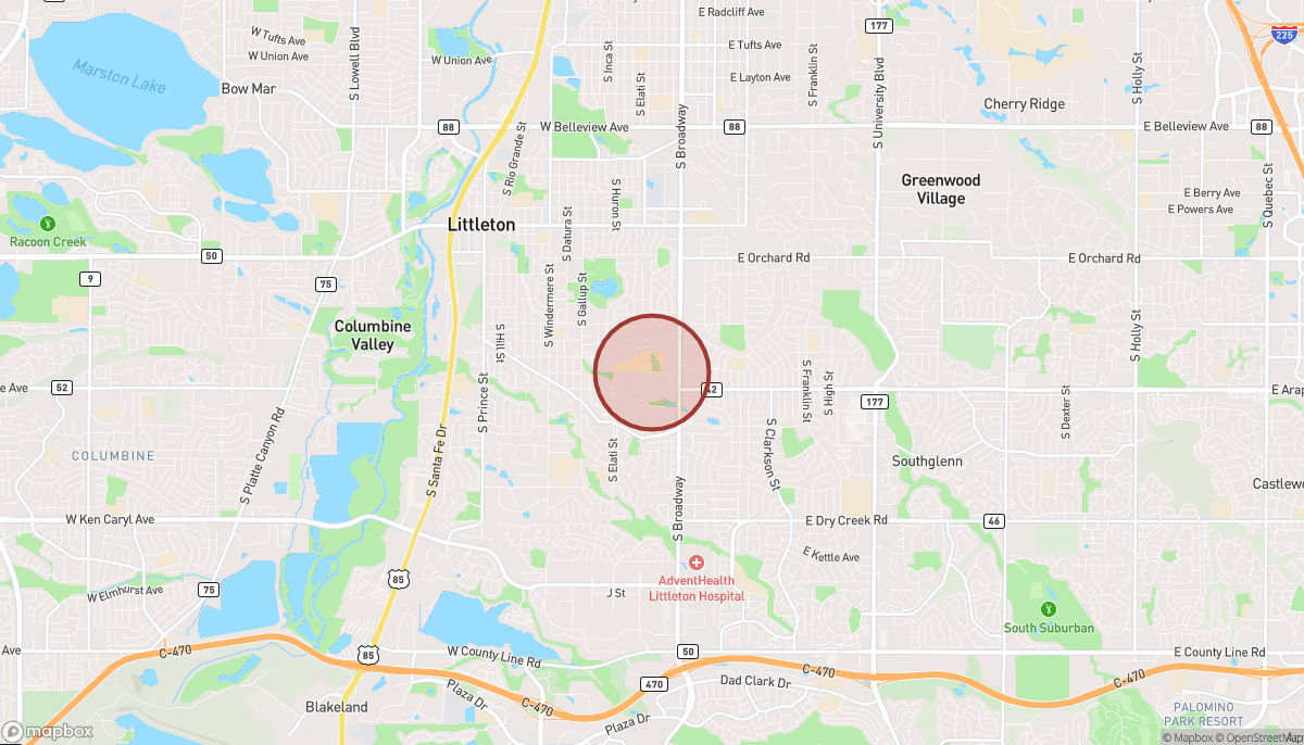 Map showing the Phase 2 Euclid Avenue improvement segment in Littleton, which runs east from Cherokee Street toward Broadway.