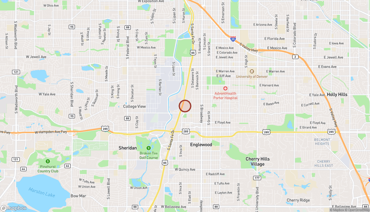 Map showing the Sequel apartments property at 3021 S. Galapago St. in Englewood, where commissioners recommended vacating an old right-of-way reservation and utility easement.