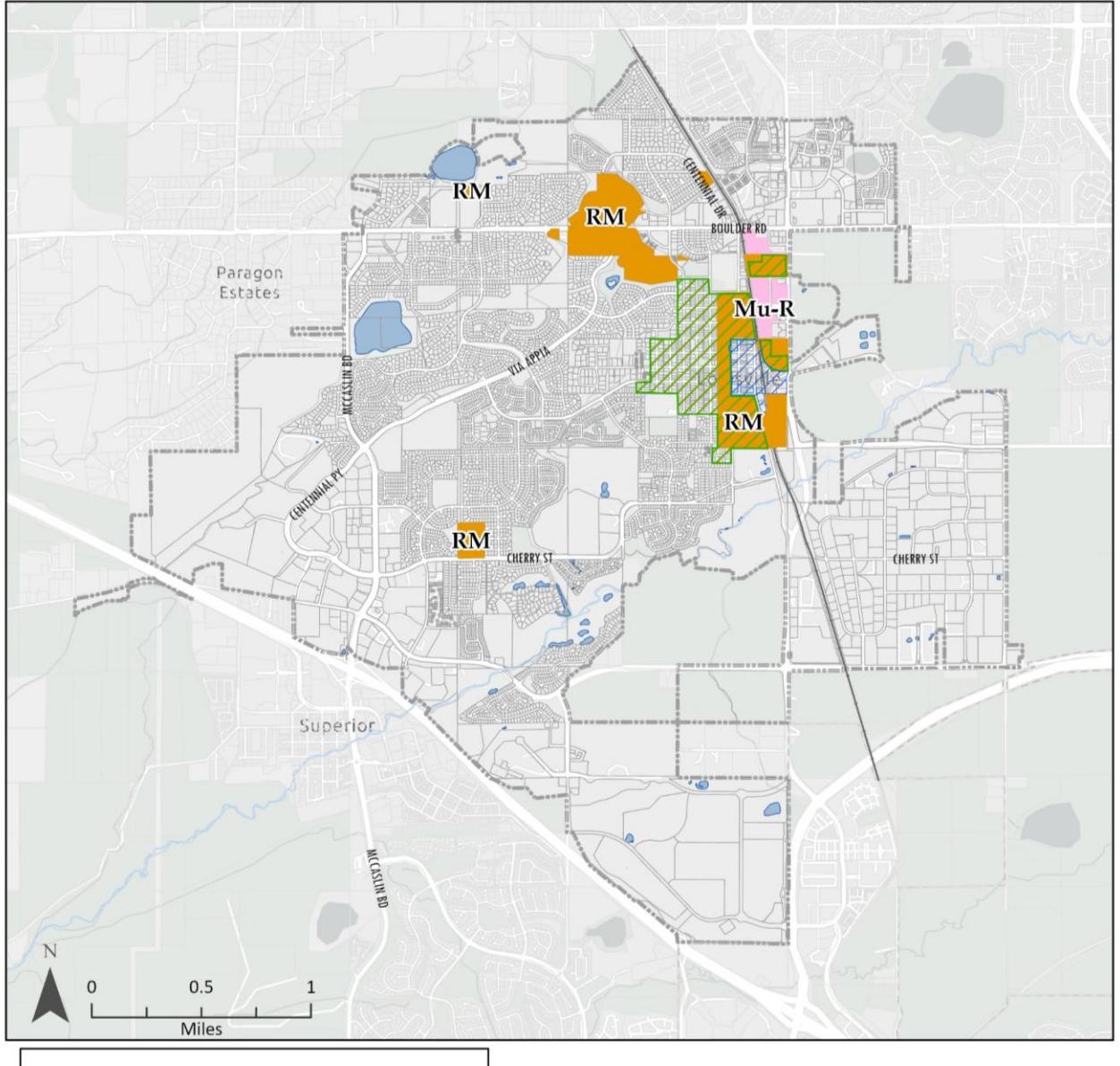 A Louisville planning map shows residential zoning areas and streets including Cherry Street, Boulder Road and Centennial Parkway.