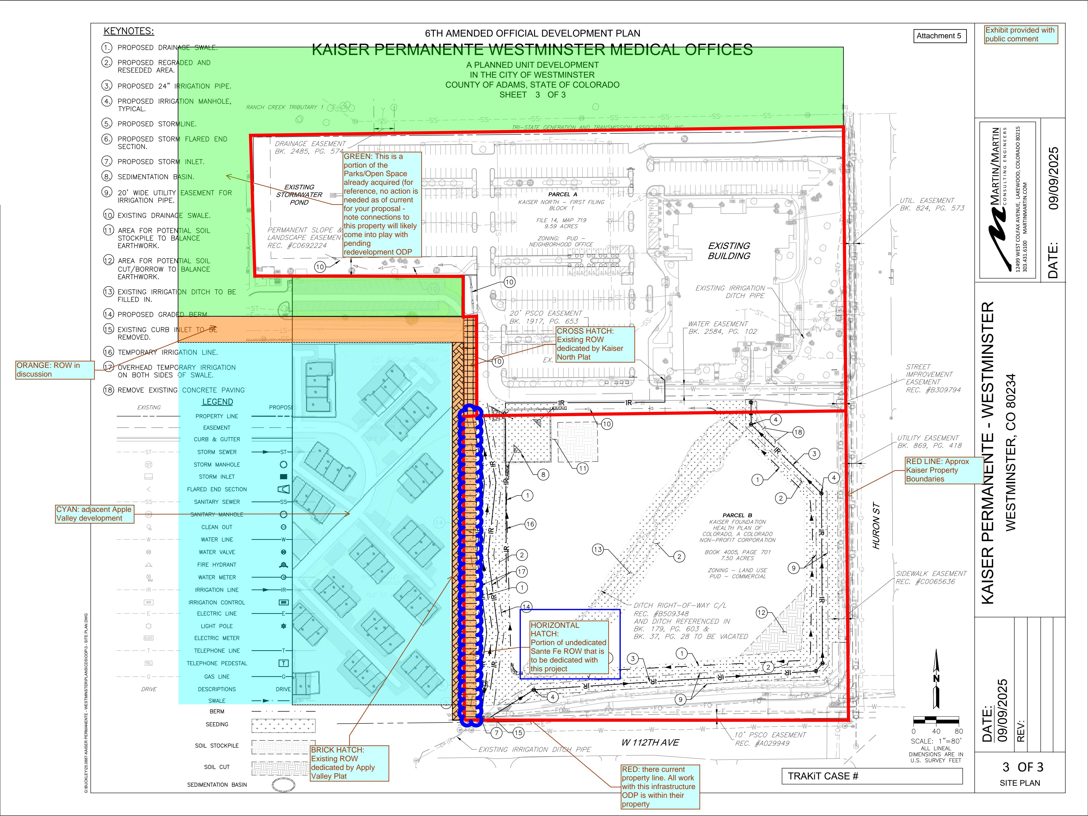 Colored proposed master site plan for the Kaiser Permanente Westminster medical-office project, showing the project boundary and planned site areas.